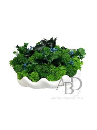 Голяма керамична мида със скандинавски мъх, ръчна изработка