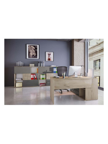 Офис комплект 9060, сонома арвен 629 и MDF сиво кобалт гланц