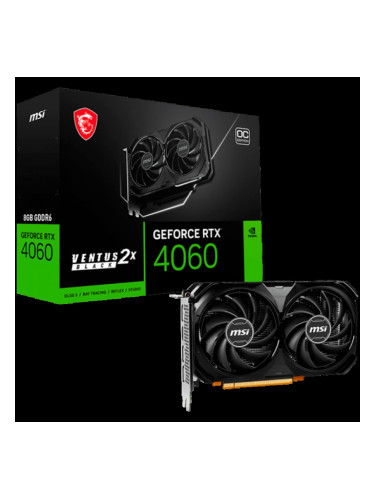 MSI Video Card Nvidia GeForce RTX 4060 VENTUS 2X BLACK 8G OC, 8GB GDDR6, 128bit, Boost: 2490 MHz, 3072 CUDA Cores, PCIe 4.0, 3x DP 1.4a, HDMI 2.1a, RAY TRACING, Dual Fan, 1x 8pin, 550W Recommended PSU, 3Y