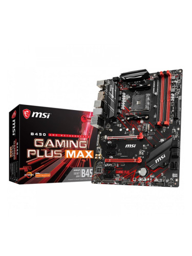 MSI B450 GAMING PLUS MAX,ATX,Socket AM4,AMD B450 Chipset,4 DIMMs,Dual Channel DDR4 up to 4133(OC)MHz,1x PCIe 3.0 x16 slot,1x M.2 slot,2x USB 3.2 Gen2,2x USB 3.2 Gen1,2x USB 2.0,1x HDMI,1x DVI-D,1G LAN,7.1 Audio,3y warranty