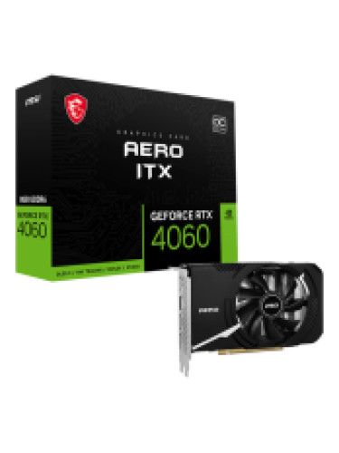 MSI Video Card Nvidia GeForce RTX 4060 AERO ITX 8G OC, 8GB GDDR6, 128bit, Boost: 2490 MHz, 3072 CUDA Cores, 17 Gbps Memory Speed, PCIe Gen 4 x 8,3x DP v1.4a, 1xHDMI 2.1a, 1 x 8-pin, Recommended PSU 550W, 3Y