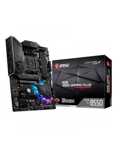 MSI MPG B550 GAMING PLUS,ATX,Socket AM4,AMD B550 Chipset,4 DIMMs,Dual Channel DDR4 up to 4400+(OC)MHz,1x PCIe 4.0/ 3.0 x16 slot,2x M.2 slots,2x USB 3.2 Gen 2 (1x Type-C),2x USB 3.2 Gen 1,1x HDMI,1x DP,1G LAN,7.1 Audio,3y warranty