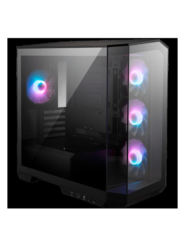 MSI MAG PANO M100R PZ, Micro - ATX Tower, M-ATX(Back-connect supported) / ITX, 1x USB 3.2 Gen 1 Type-A, 1xUSB 3.2 Gen2x2 Type- C, 1x Audio/1x Mic, LED Switch Loop Button, Power Button, 4x 120mm ARGB Fans, 270-degree panoramic tempered glass