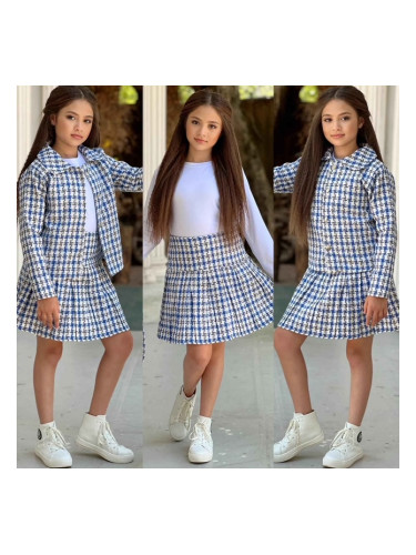 Комплект за момиче от 3 части - пола, блузка и сако в пепит Даника