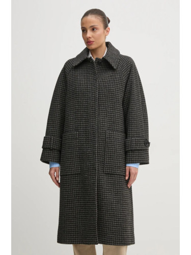 Вълнено палто Barbour Veronica Wool Car Coat в сиво преходен модел с уголемена кройка LWO0238