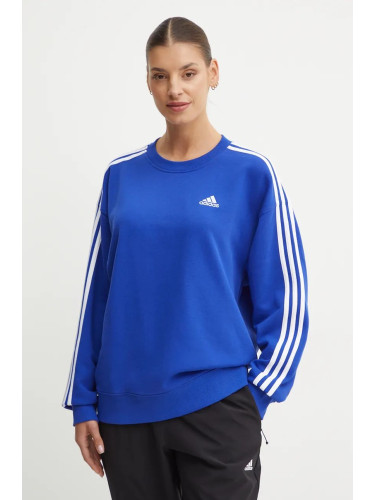 Памучен суичър adidas Essentials в синьо с десен IY4211