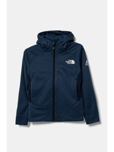 Детски суичър The North Face MOUNTAIN ATHLETICS FULL ZIP HOODIE в синьо с качулка с изчистен дизайн NF0A89HZ8K21