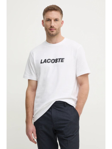 Памучна тениска Lacoste в бяло с принт TH2861