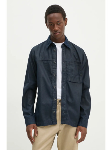 Памучна риза G-Star мъжка в тъмносиньо със стандартна кройка с класическа яка D24764-D777