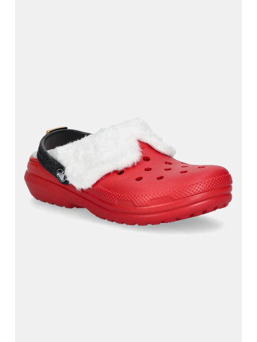 Детски чехли Crocs CLASSIC LINED SANTA CLOG в червено 210931