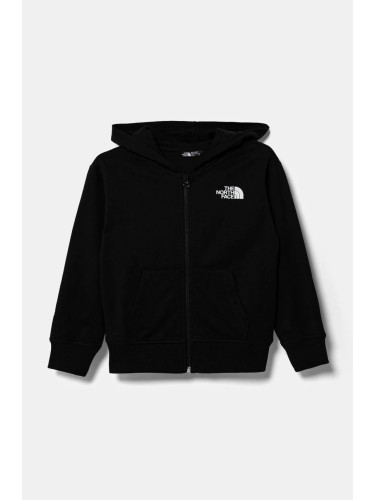 Детски памучен суичър The North Face FZ OVERSIZE LIGHT HOODIE в черно с качулка с принт NF0A89HGJK31