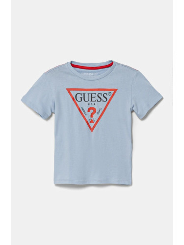 Детска памучна тениска Guess в синьо с принт N73I55 K8HM0