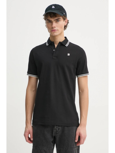 Тениска с яка G-Star в черно с изчистен дизайн