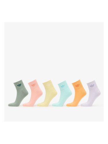 adidas Mid Ankle Sock 6-Pack Silver Green/ Glow Pink/ Powder Yellow L