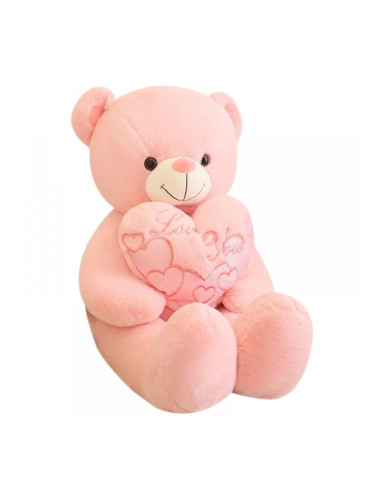 Плюшено мече с брокатено сърце, розово, 55 см