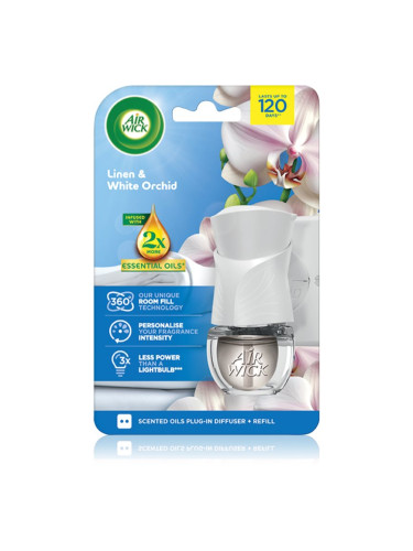 Air Wick Linen & White Orchid електрически уред за освежаване на въздуха с пълнител 19 мл.
