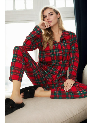 43103 Dewberry Buttoned Women Pyjama Set-RED