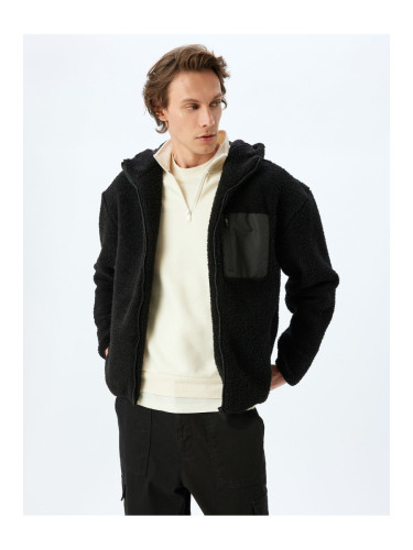 Koton Zippered Pocket Detailed Hooded Plush Jacket