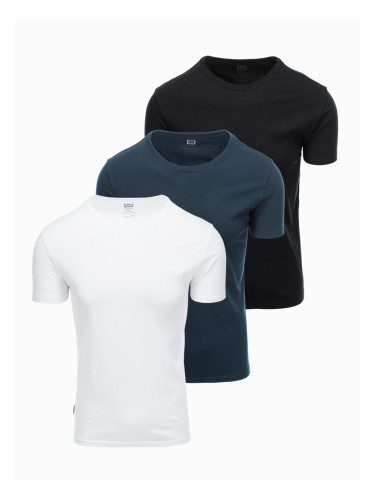 Ombre BASIC men's cotton t-shirt set with round neckline - black/white/ navy