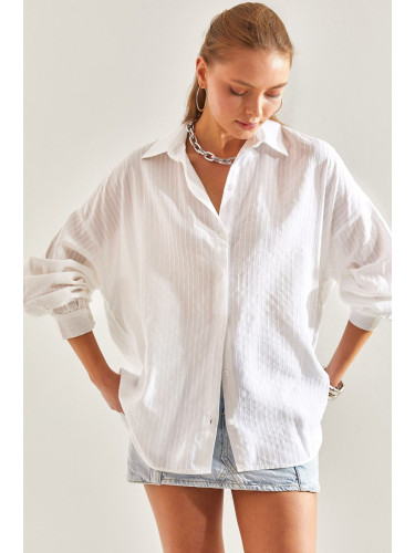 Bianco Lucci Women's Jacquard Linen Shirt