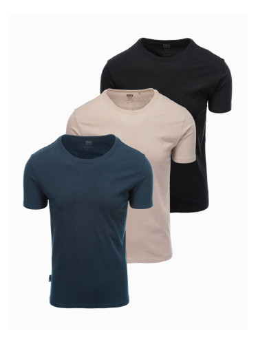 Ombre Set of men's BASIC cotton shirts with round neckline - black/gray/sand