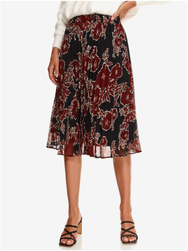 Burgundy-Black Floral Pleated Skirt TOP SECRET - Women