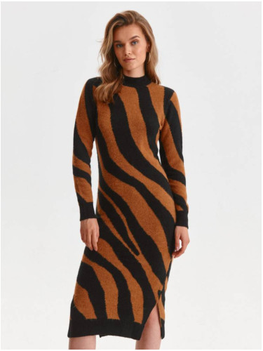 Black-brown women's patterned sweater dress with slits TOP SECRET - Women's