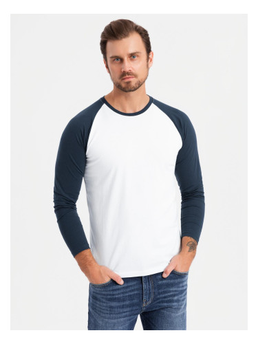 Ombre Men's longsleeve with contrast raglan sleeves - white and navy
