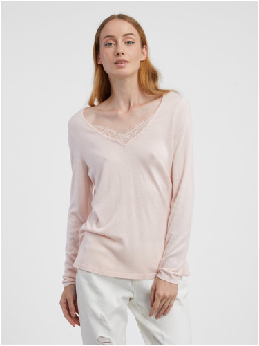 Light pink women's light sweater with lace CAMAIEU - Women's