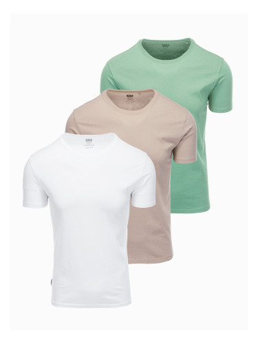 Ombre BASIC men's cotton shirt set with round neckline - gray-green/white/beige