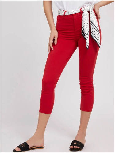 Red women's skinny fit jeans with scarf Guess 1981 Capri - Women