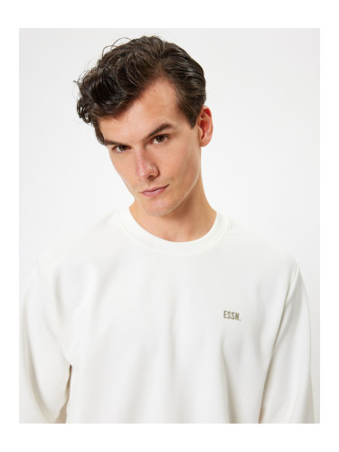 Koton Crew Neck Sweatshirt Minimal Printed Basic Interlock Fabric Cotton Blend