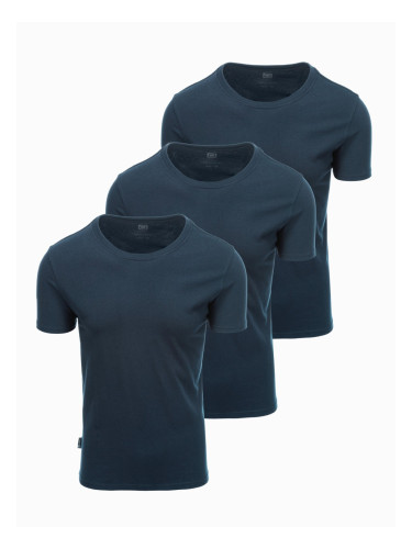 Ombre Set of men's BASIC cotton shirts with round neckline - 3x navy blue