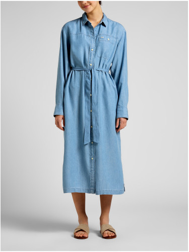 Blue women's shirt midi dress with tie Lee - Women's