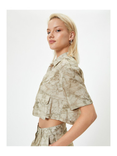 Koton Batik Patterned Crop Shirt with Flap Pocket Detail Short Sleeve