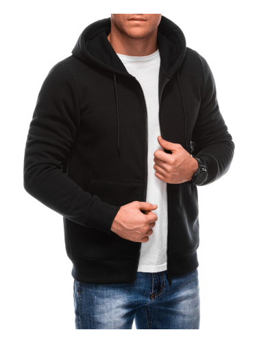 Edoti Men's BASIC unbuttoned hooded sweatshirt - black