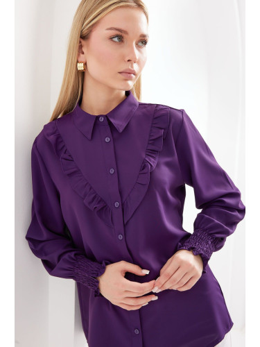 Bigdart 20223 Ruffled Long Sleeve Shirt - Purple