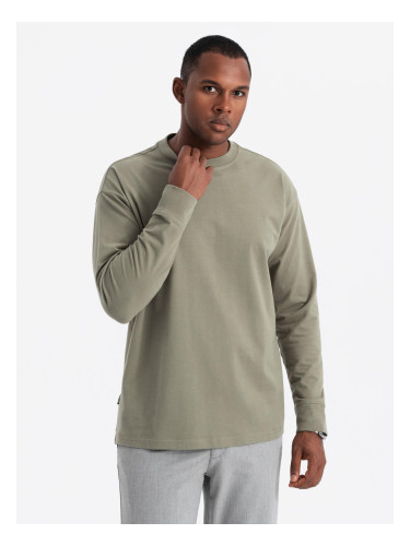 Ombre Men's cotton longsleeve LOOSE FIT with round neckline - khaki