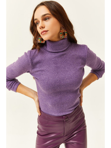 Olalook Women's Purple Turtleneck Raised Camisole Sweater