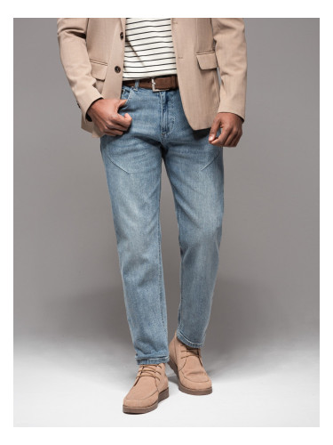 Ombre Men's CARROT FIT denim pants with decorative darts - light blue