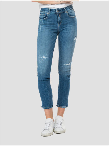 Blue women's cropped slim fit jeans with ripped effect Replay - Women