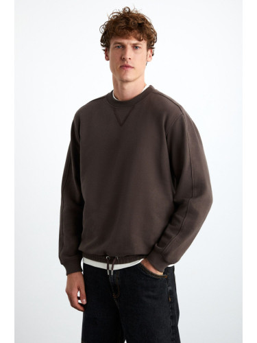 GRIMELANGE Danko Men's Soft Crew Neck 3 Thread Brown Sweatshirt