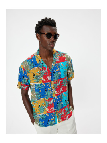 Koton Patterned Shirt Short Sleeve Multicolored Buttoned Viscose