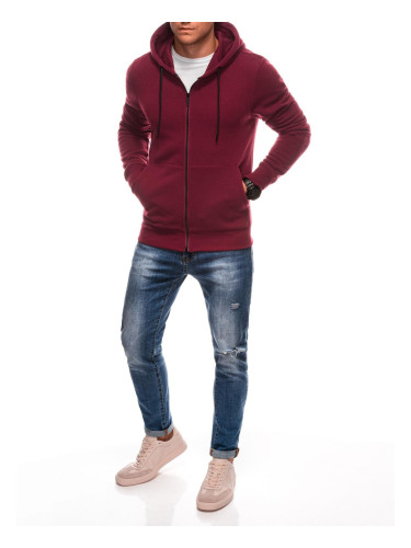 Edoti BASIC unbuttoned men's hooded sweatshirt - maroon