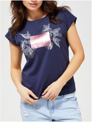 Blue T-shirt with white-pink motif Moodo - Women's