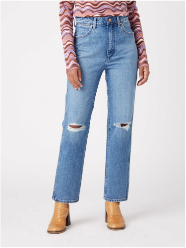 Blue women's straight fit jeans with a ripped effect Wrangler - Ladies