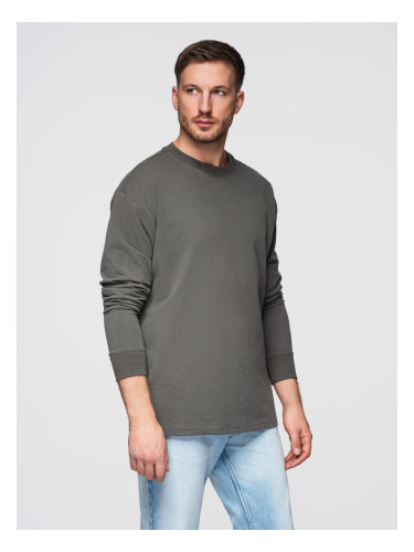Ombre Men's cotton LOOSE FIT longsleeve with round neckline - gray-green