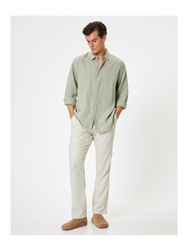 Koton Linen Trousers Chino Pocket Detail Buttoned