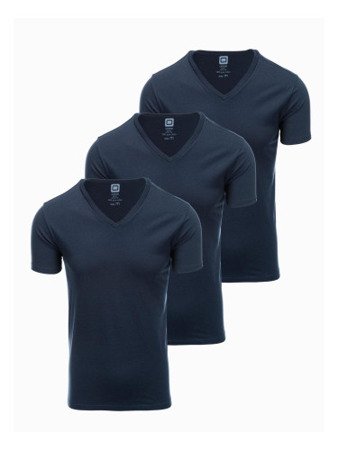 Ombre BASIC men's V-neck cotton shirt set - 3x navy blue
