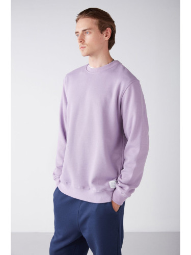 GRIMELANGE Travis Men's Organic Fabric Soft Regular Fit Round Neck Lilac Sweatshir